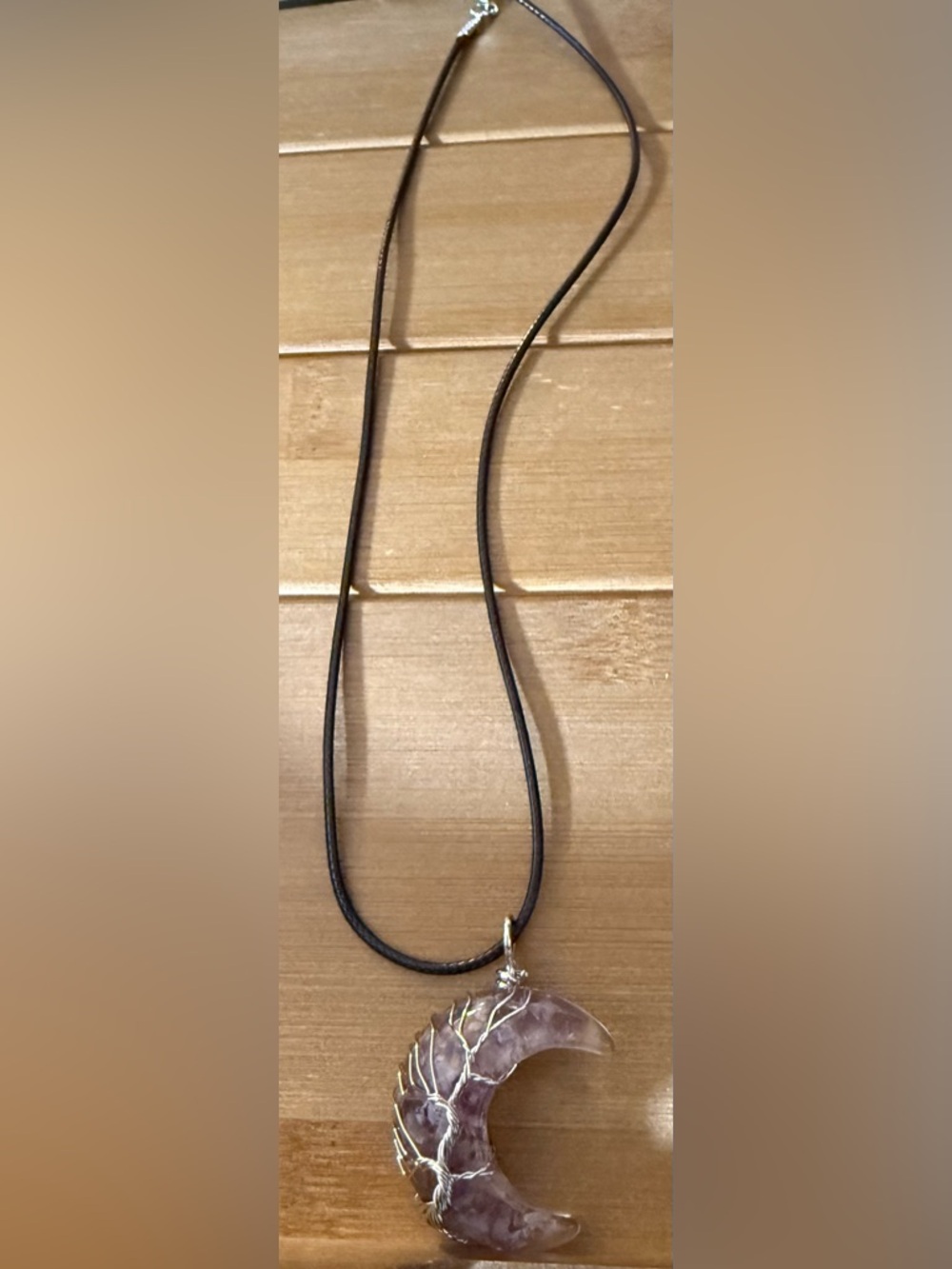 Amethyst Crescent Moon Pendant Necklace - Purple Crystal Cord Necklace